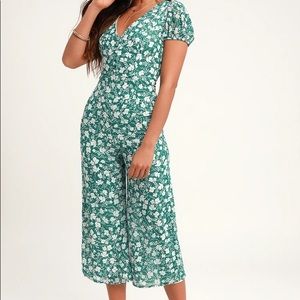 LULUS Green Floral Print Jumpsuit XS